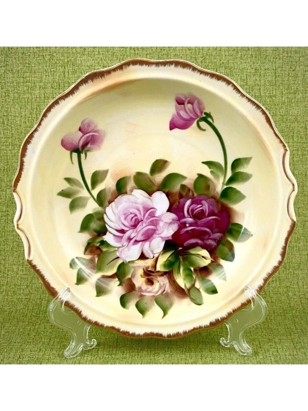 Vintage Japanese Hand Painted Display Dish Plate Flowers Porcelain Shabby Chic